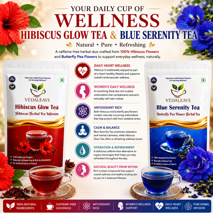 Vedaleavs Complete Wellness Combo | Hibiscus + Blue tea|