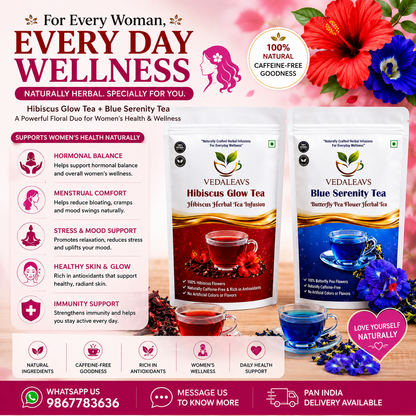 Vedaleavs Complete Wellness Combo | Hibiscus + Blue tea|