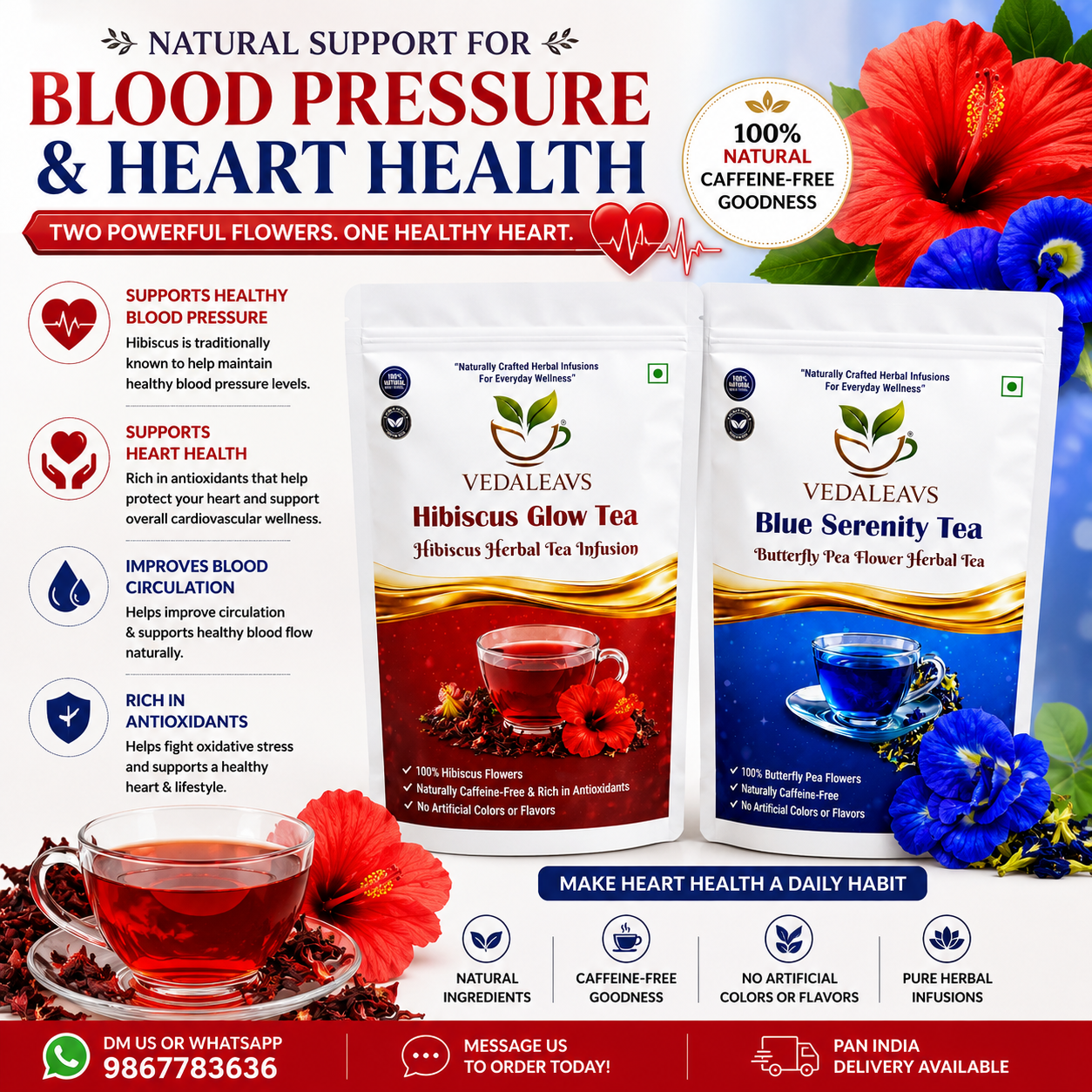 Vedaleavs Complete Wellness Combo | Hibiscus + Blue tea|