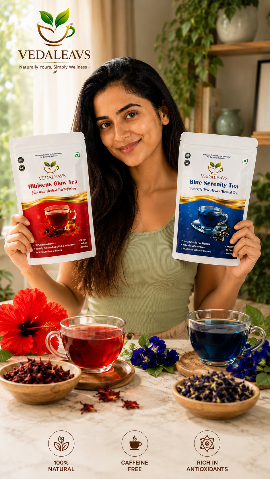 Vedaleavs Complete Wellness Combo | Hibiscus + Blue tea|