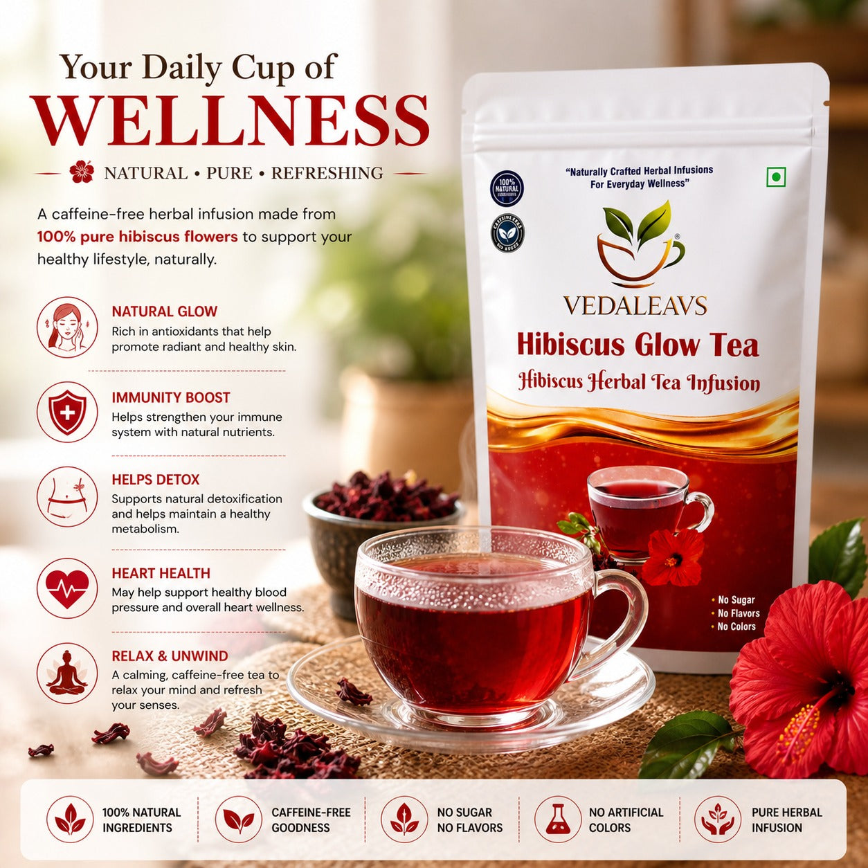 Vedaleavs Hibiscus Glow & Blue Serenity tea Deo