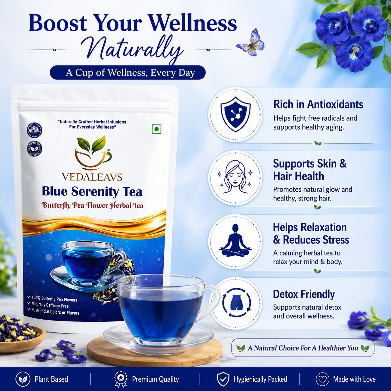 Vedaleavs Hibiscus Glow & Blue Serenity tea Deo