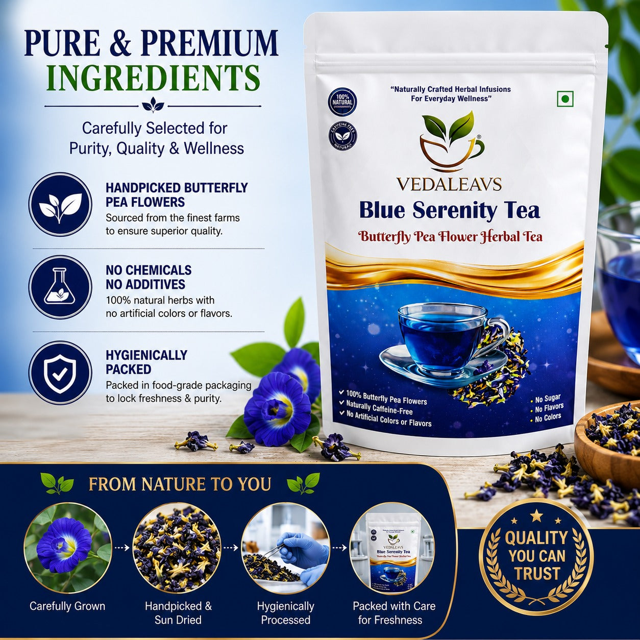 Vedaleavs Hibiscus Glow & Blue Serenity tea Deo