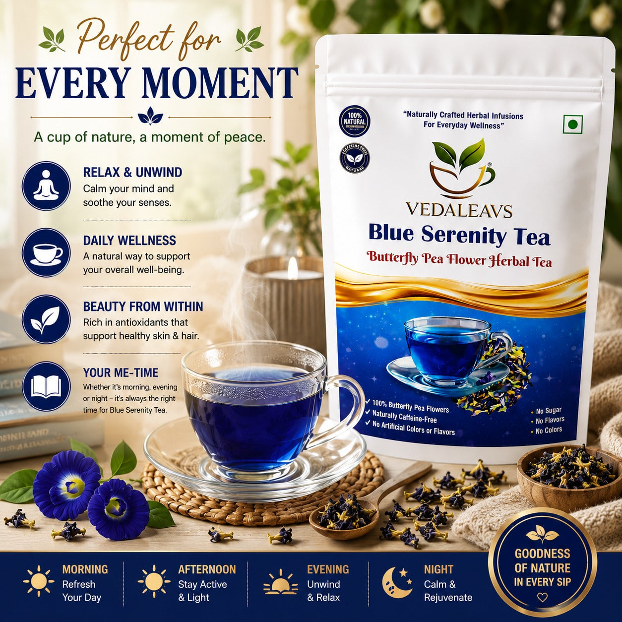 Vedaleavs Hibiscus Glow & Blue Serenity tea Deo