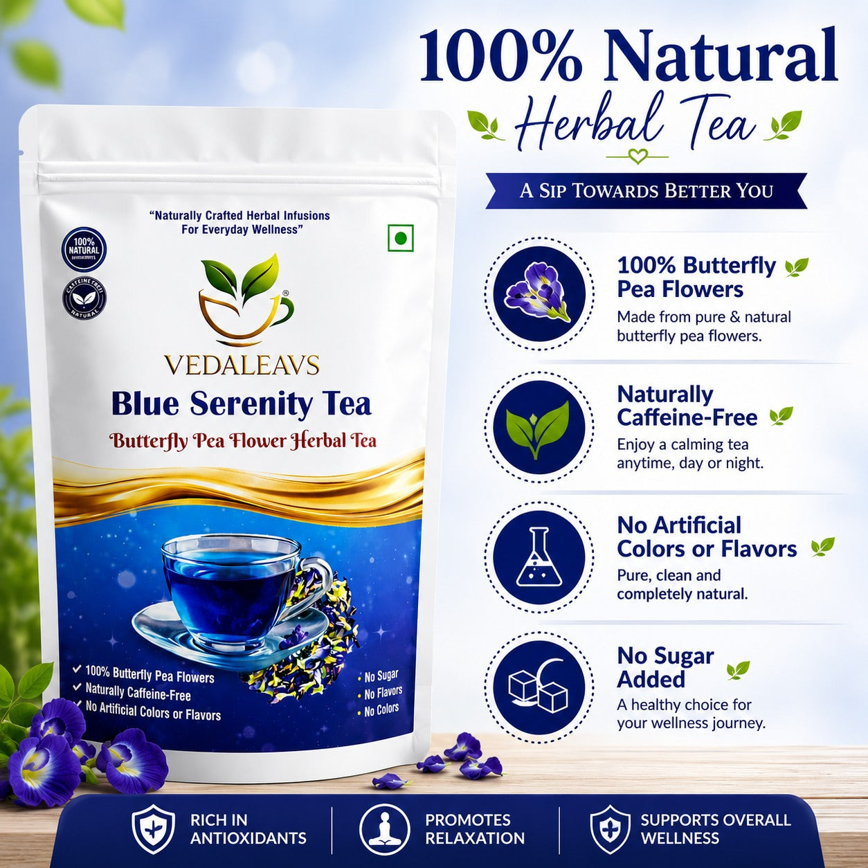 Vedaleavs Hibiscus Glow & Blue Serenity tea Deo