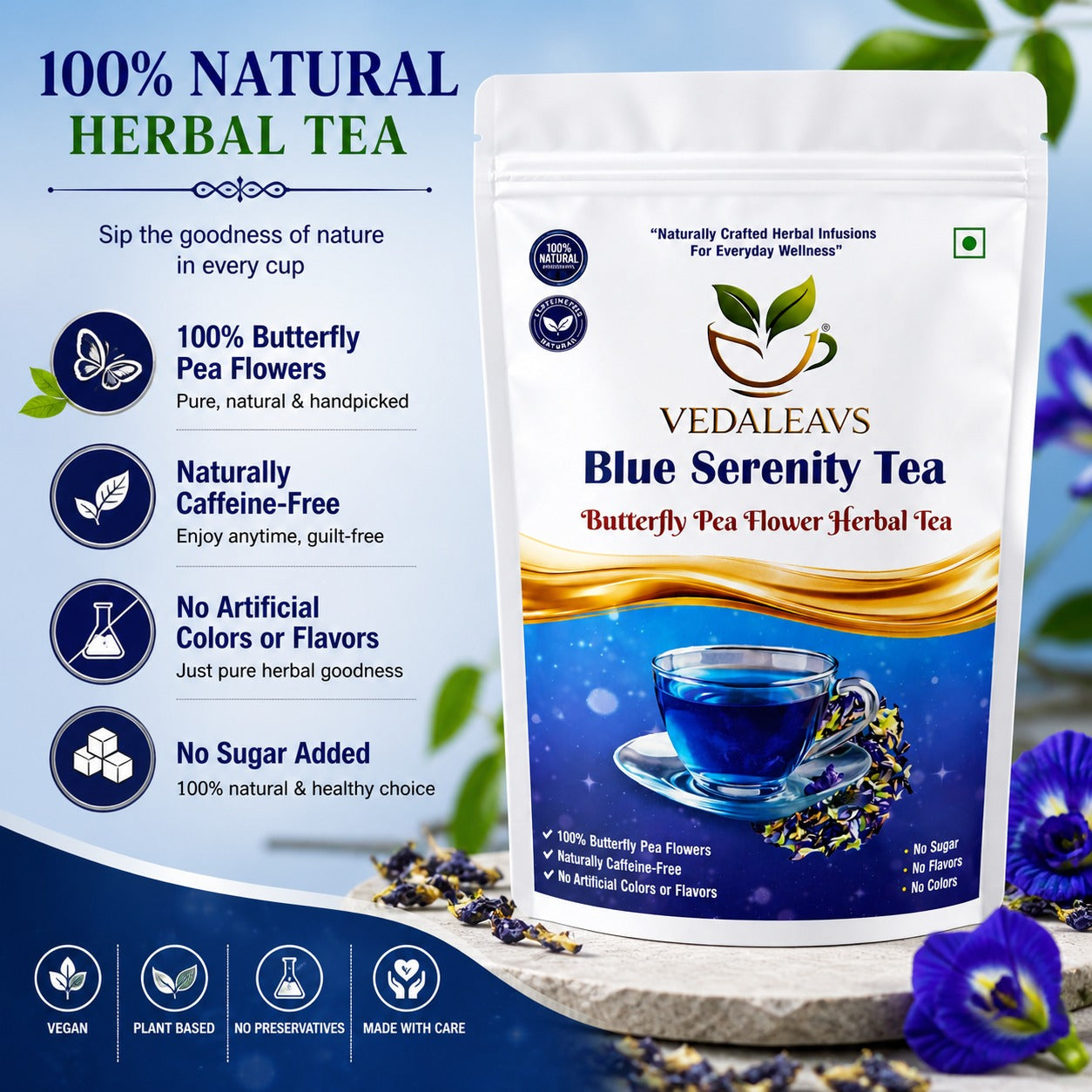 Vedaleavs Hibiscus Glow & Blue Serenity tea Deo